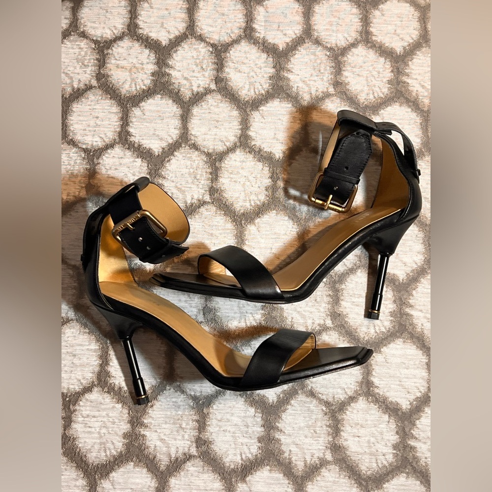 AllSaints Black Noir Buckle Leather Ankle-Strap Heels 9